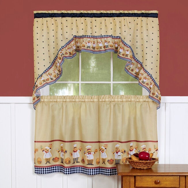 Cucina Printed Tier and Swag Window Curtain Set, MULTI, hi-res image number 0