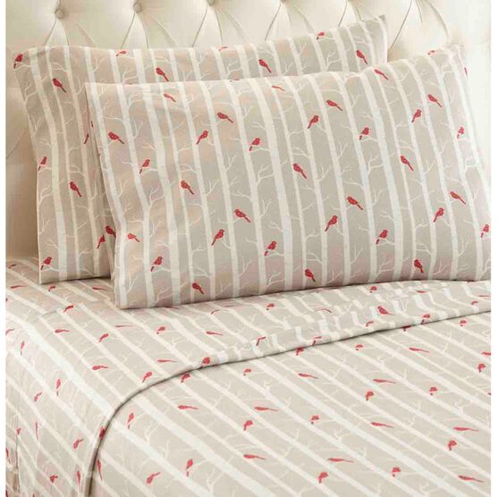 Micro Flannel® Beige Cardinal Bird Print Sheet Set, FLANNEL, hi-res image number null