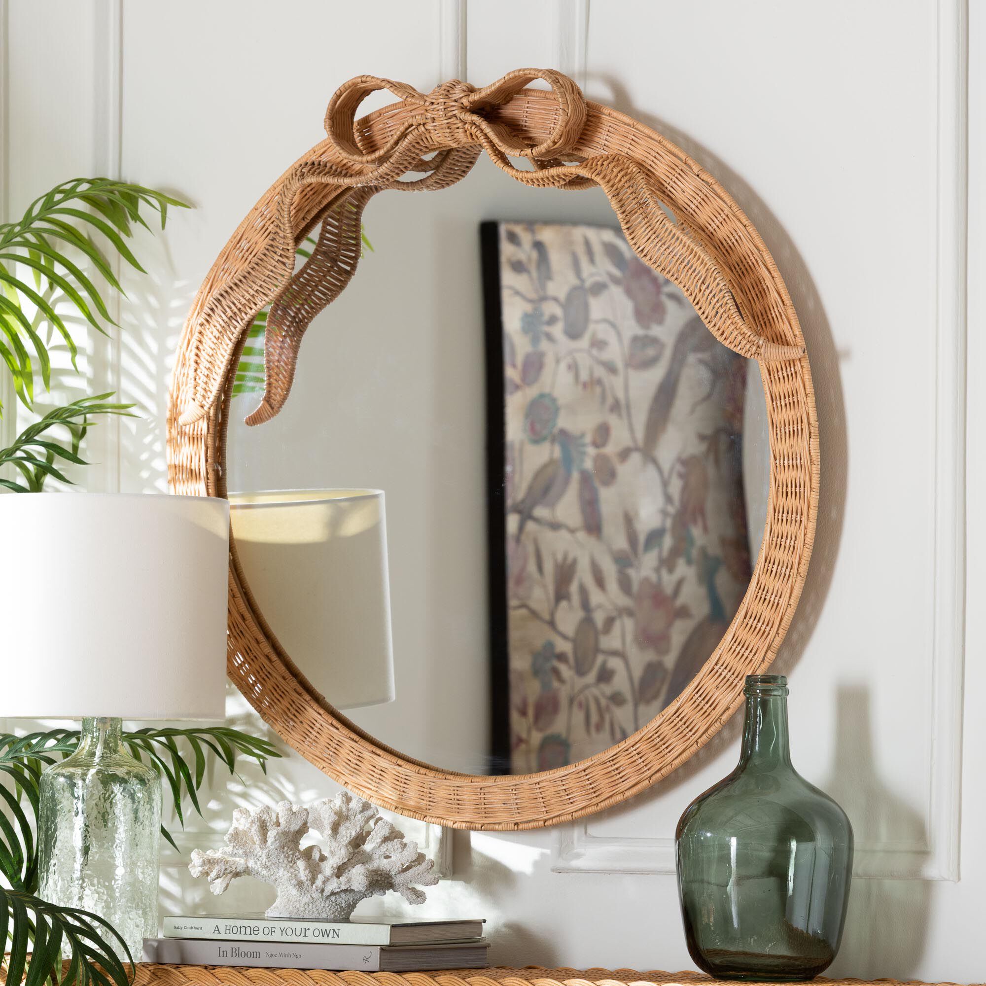 Creusa Natural Rattan Round Wall Mirror, HONEY, hi-res image number 0