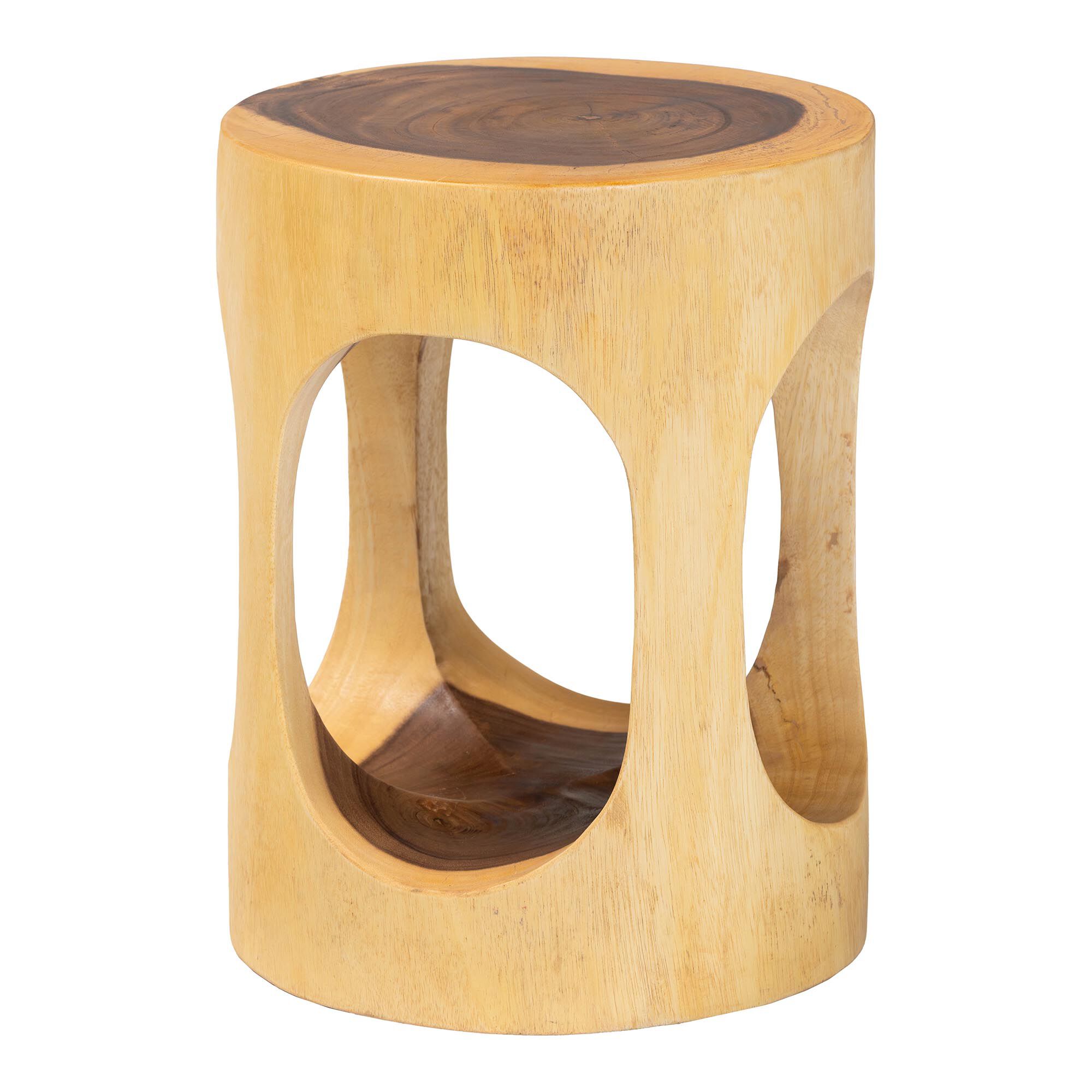 Kaseko Hand-carved Suar Wood Side Table, NATURAL BROWN, alternate image number 1