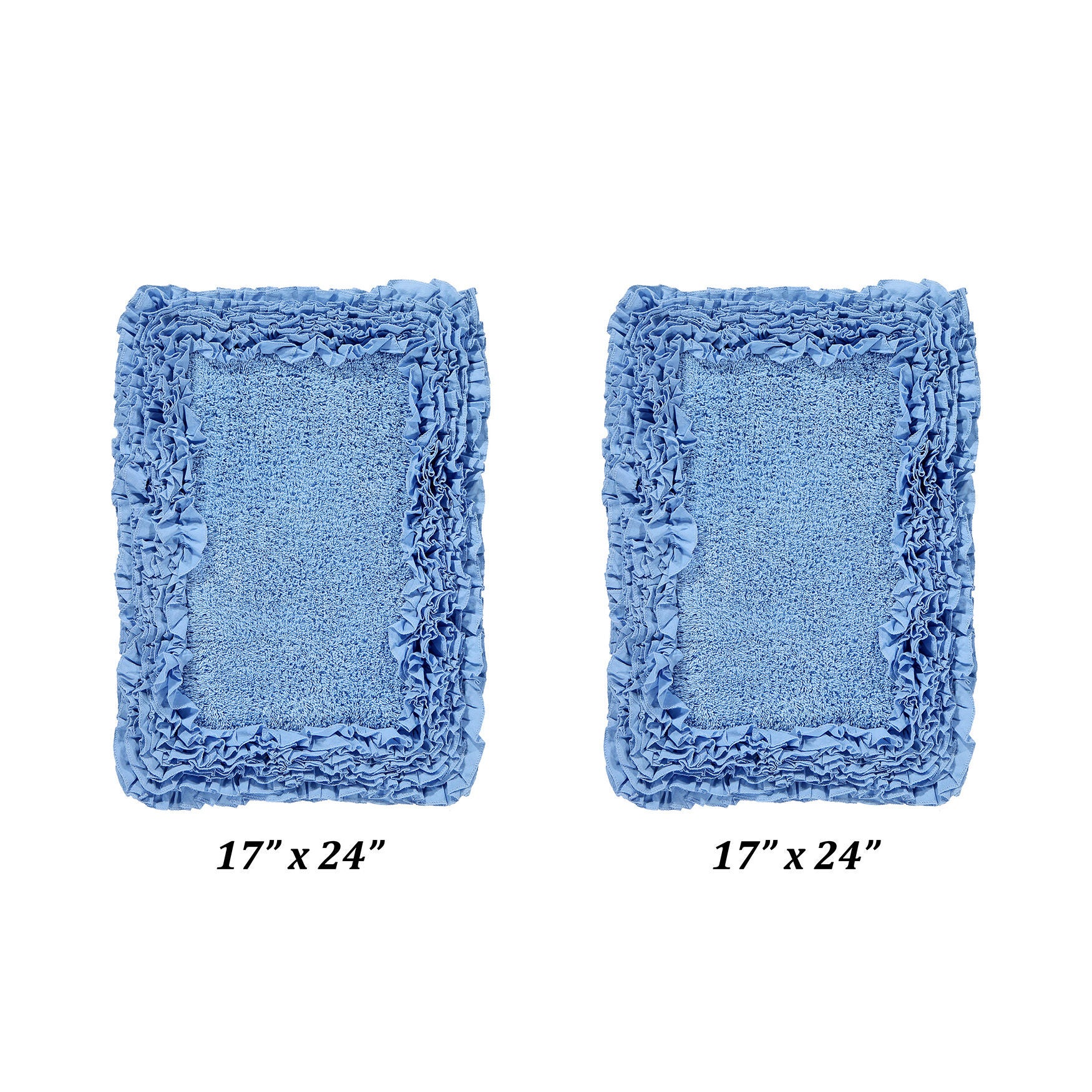 Shaggy Border Bath Rug Mat, 2 Pc Set, (17 inches X 24 inches | 17 inches X 24 inches), BLUE, hi-res image number 0