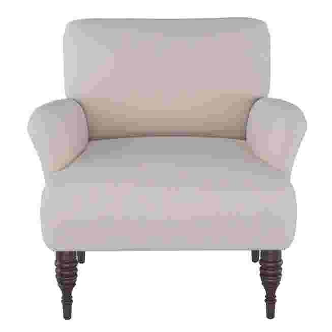 Beige/cream linen arm chair front view