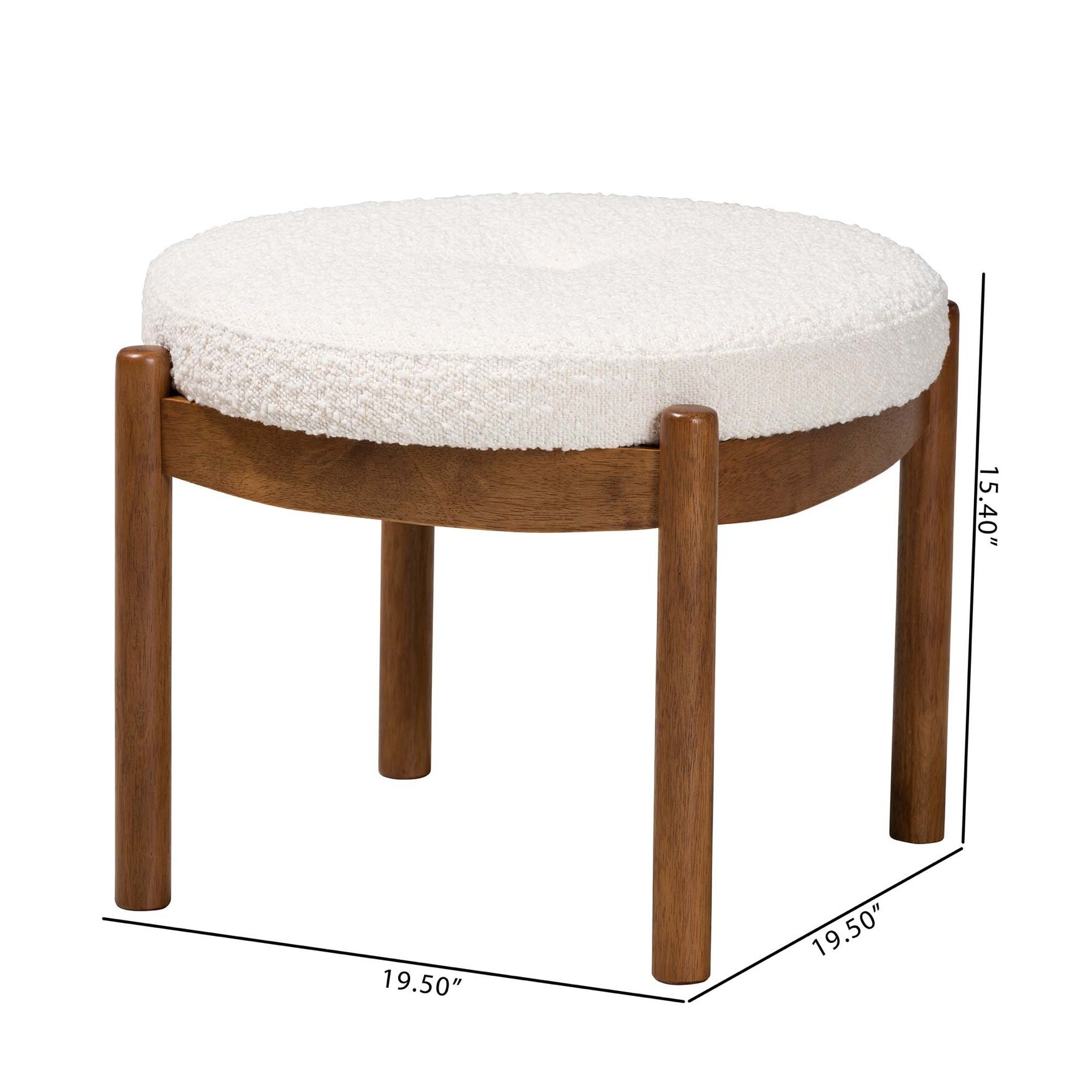 Iliana Japandi Cream Boucle Fabric And Walnut Brown Finished Rubberwood Ottoman Footstool, , alternate image number 5