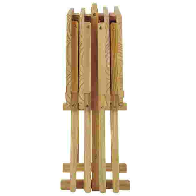 Stacked wooden legs of tray table in natural wood