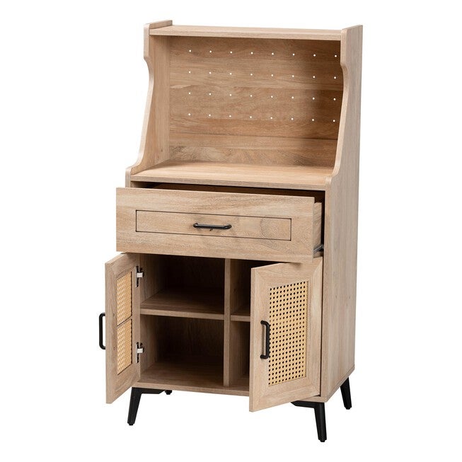 Pavone Mid-Century Modern Oak Brown Wood Kitchen Cabinet, OAK, alternate image number null