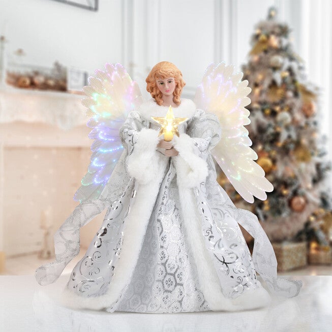 12 inches tall angel tree topper, WHITE, hi-res image number null