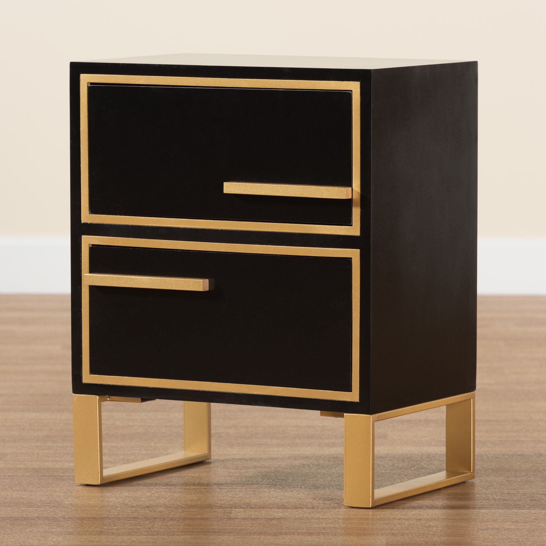 Nightstand shown in a room setting with beige background
