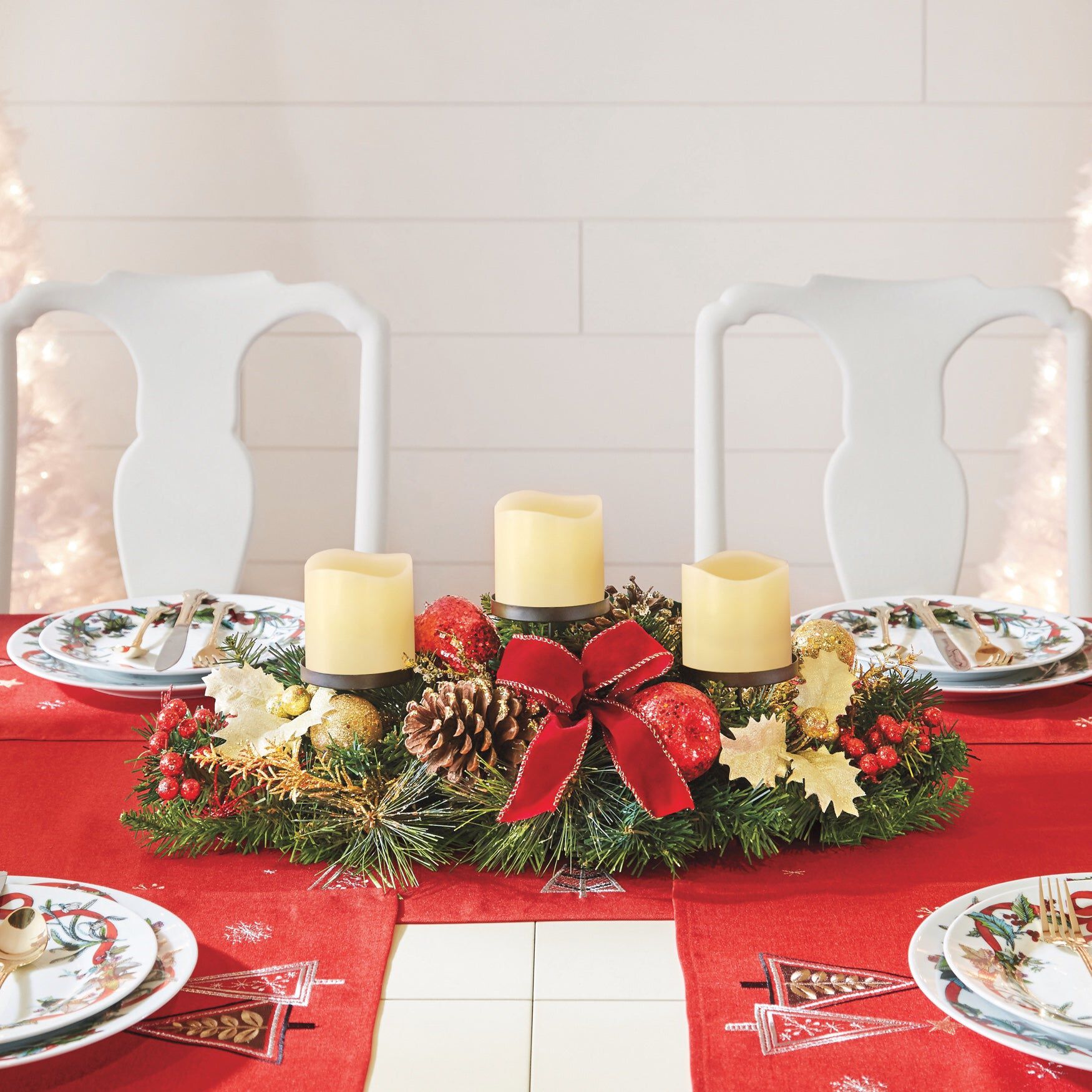 Cordless LED Pre-Decorated Candleholder Centerpiece