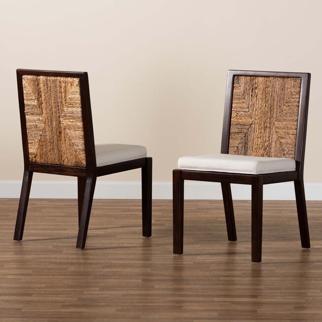 Joana Modern Bohemian Dark Brown Mahogany Wood And Natural Seagrass Dining Side Chair, , alternate image number null