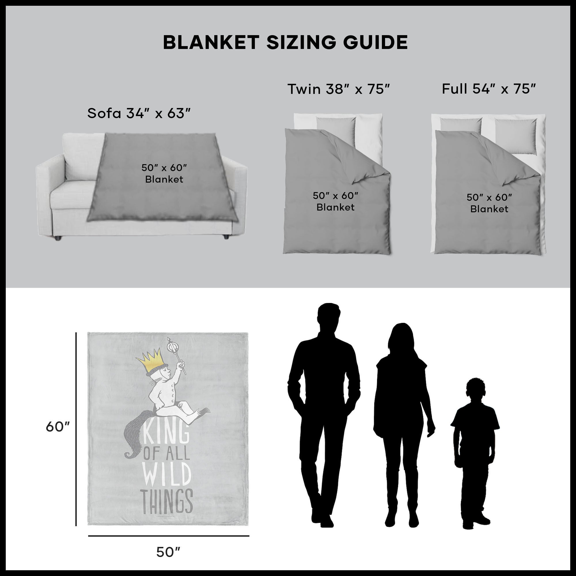 Warner Bros. Where the Wild Things Are King of All Silk Touch Sherpa Throw Blanket 50x60 Inches, GRAY, alternate image number 5