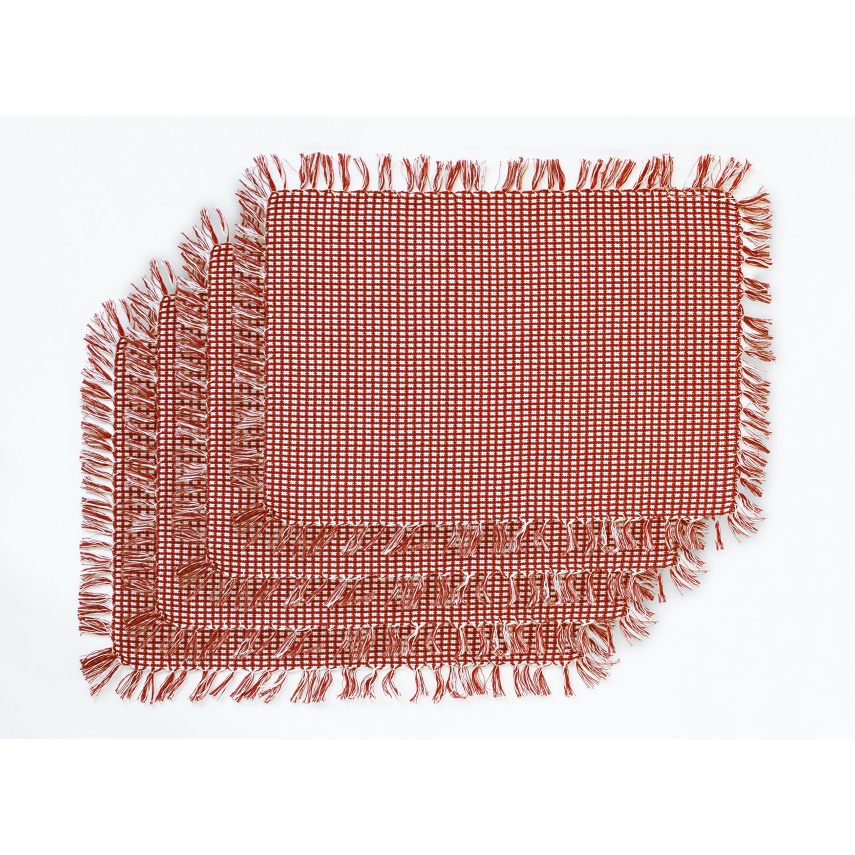HOMESPUN FRINGED Placemats 4 PK13X19, RED, hi-res image number 0