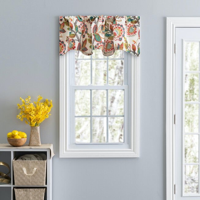 Wynette Multi Colored Jacobean Floral- Lined Scallop Valance, MULTI, hi-res image number null