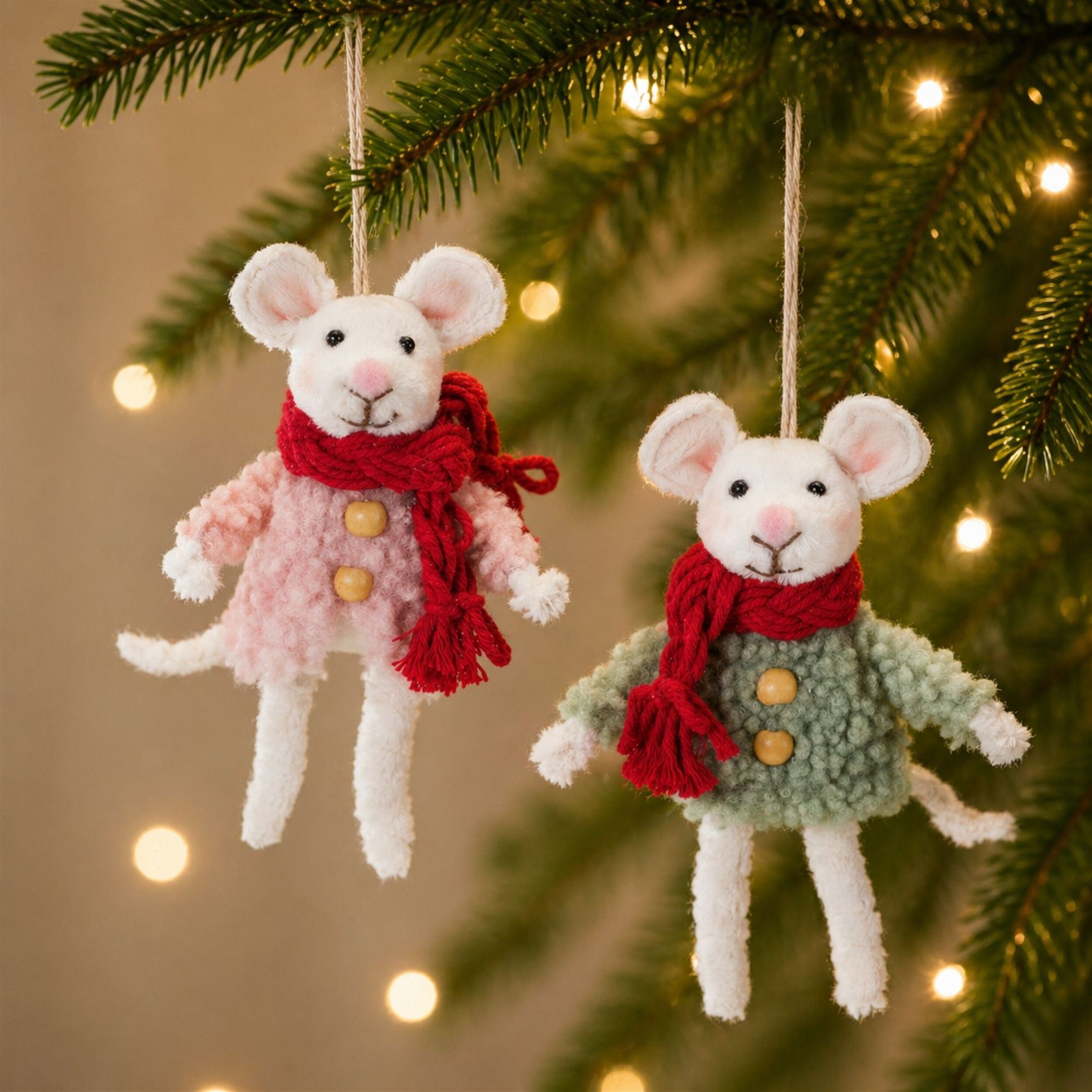 Winter Mouse Ornament (Set of 6), GREEN PINK WHITE, alternate image number 2