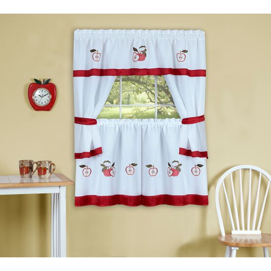 Gala Embellished Cottage Window Curtain Set, RED, hi-res image number null
