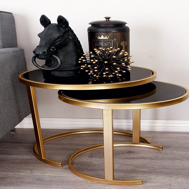 Set of 3 Gold Metal Traditional Accent Table, 21 inches, 19 inches, 17 inches, , alternate image number null