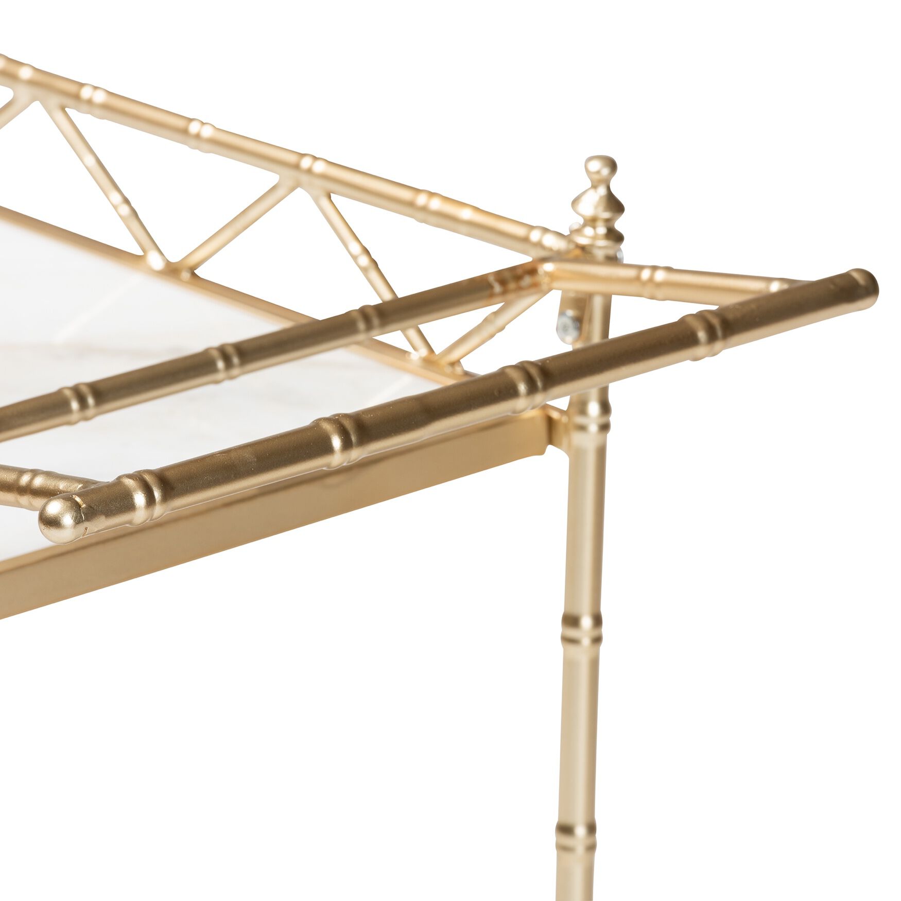 Mela Contemporary Glam And Luxe Gold Metal And White Marble 2-Tier Wine Cart, , alternate image number 3