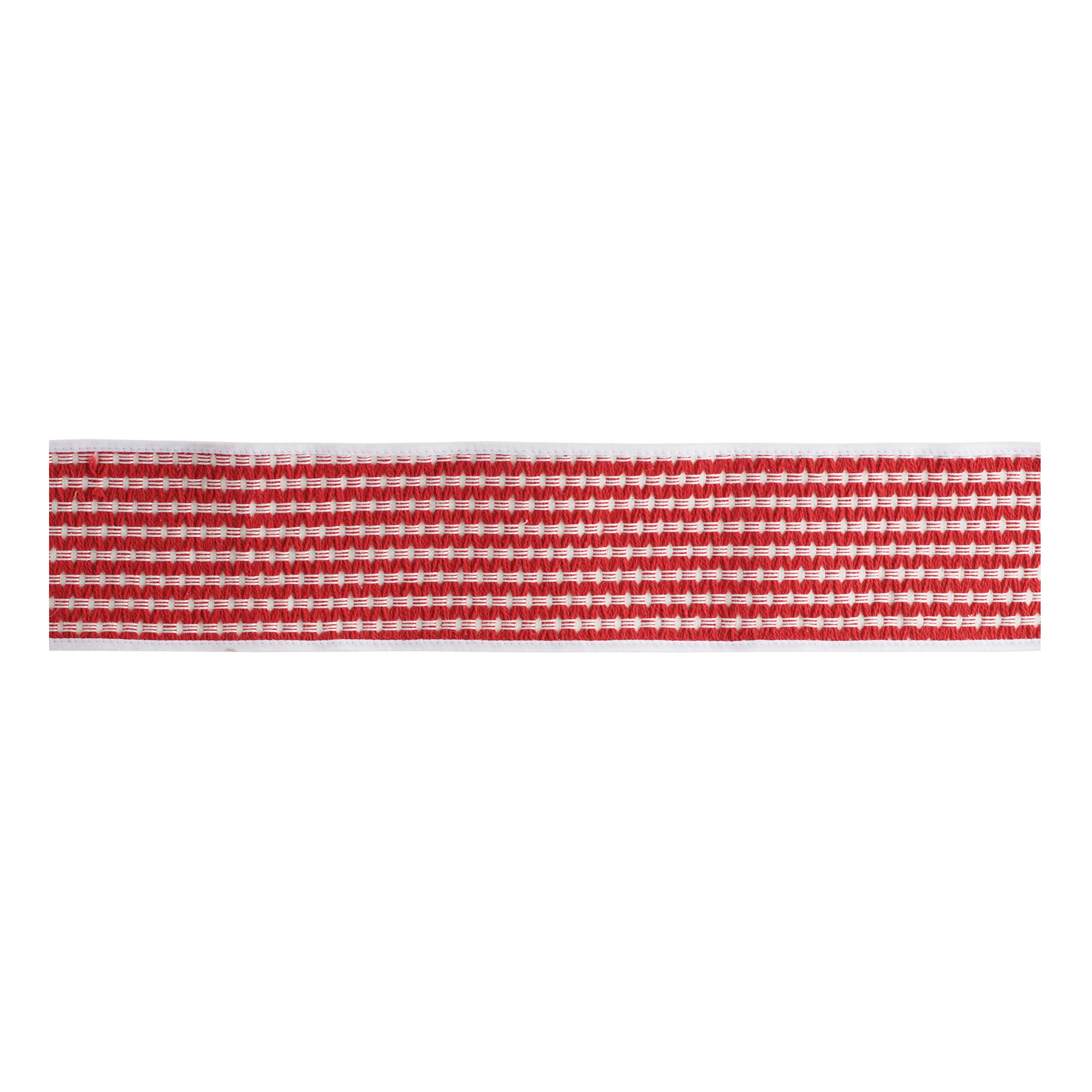 Woven Stripe Wired Cotton Ribbon 4 inches x 5 Yds., RED WHITE, hi-res image number 0
