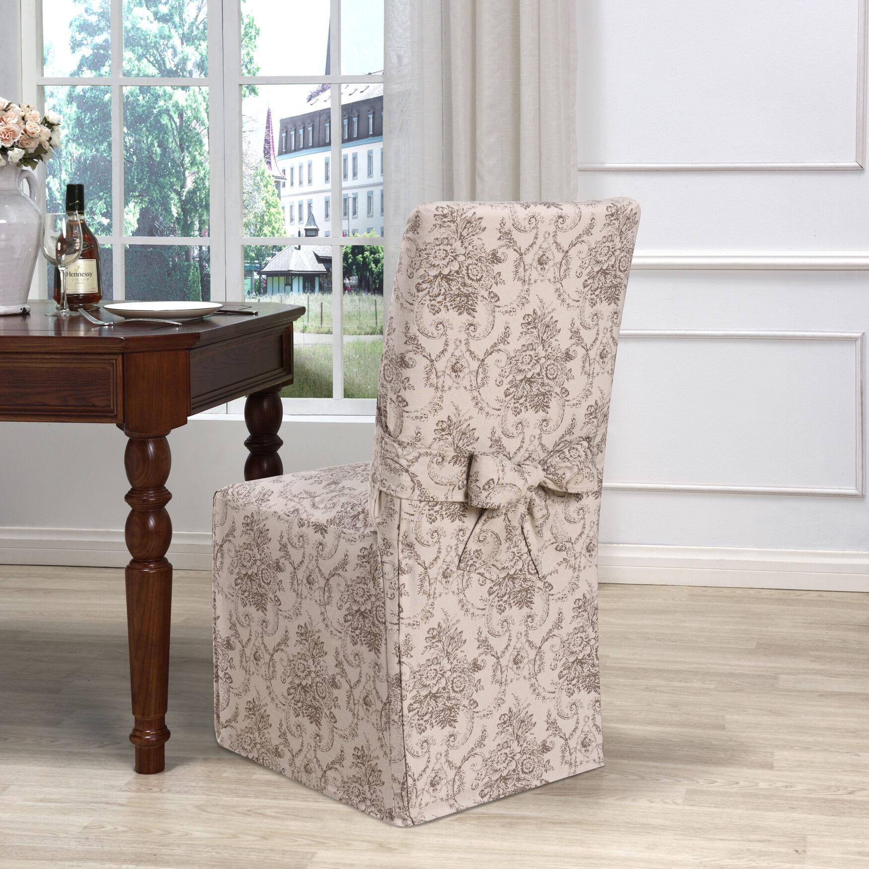 Kathy Ireland Chateau Dining Room Chair Cover, TAUPE, hi-res image number 0