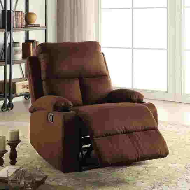 Brown recliner with cup holder