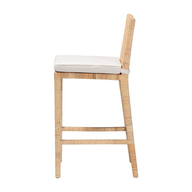 Side profile of Sofia rattan bar stool with cushion