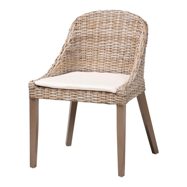 Lara Bohemian Grey Kubu Rattan And Mahogany Wood Dining Chair, GREY TAUPE, hi-res image number null