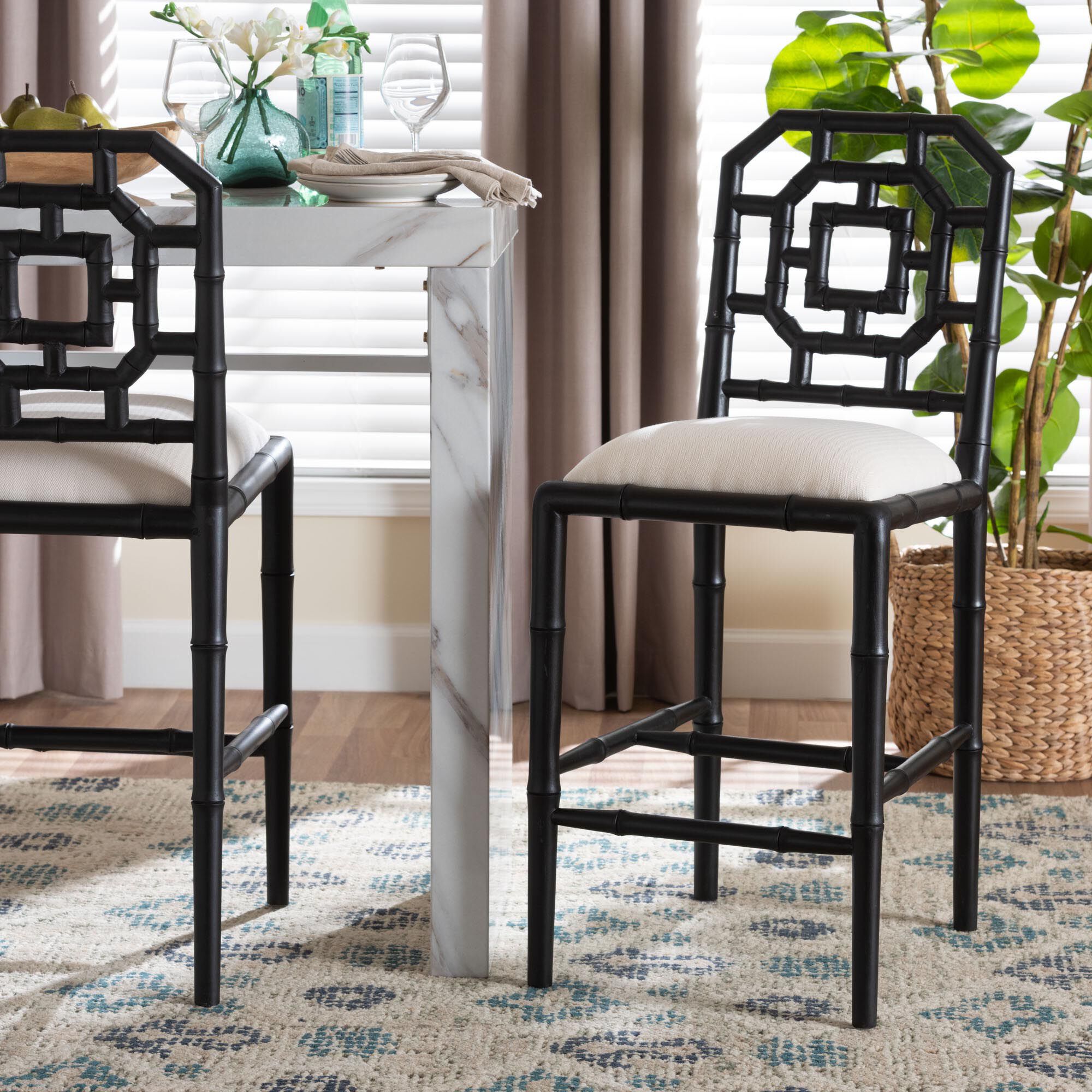 Boone Counter Stool with Chinoiserie Design, BLACK, hi-res image number 0