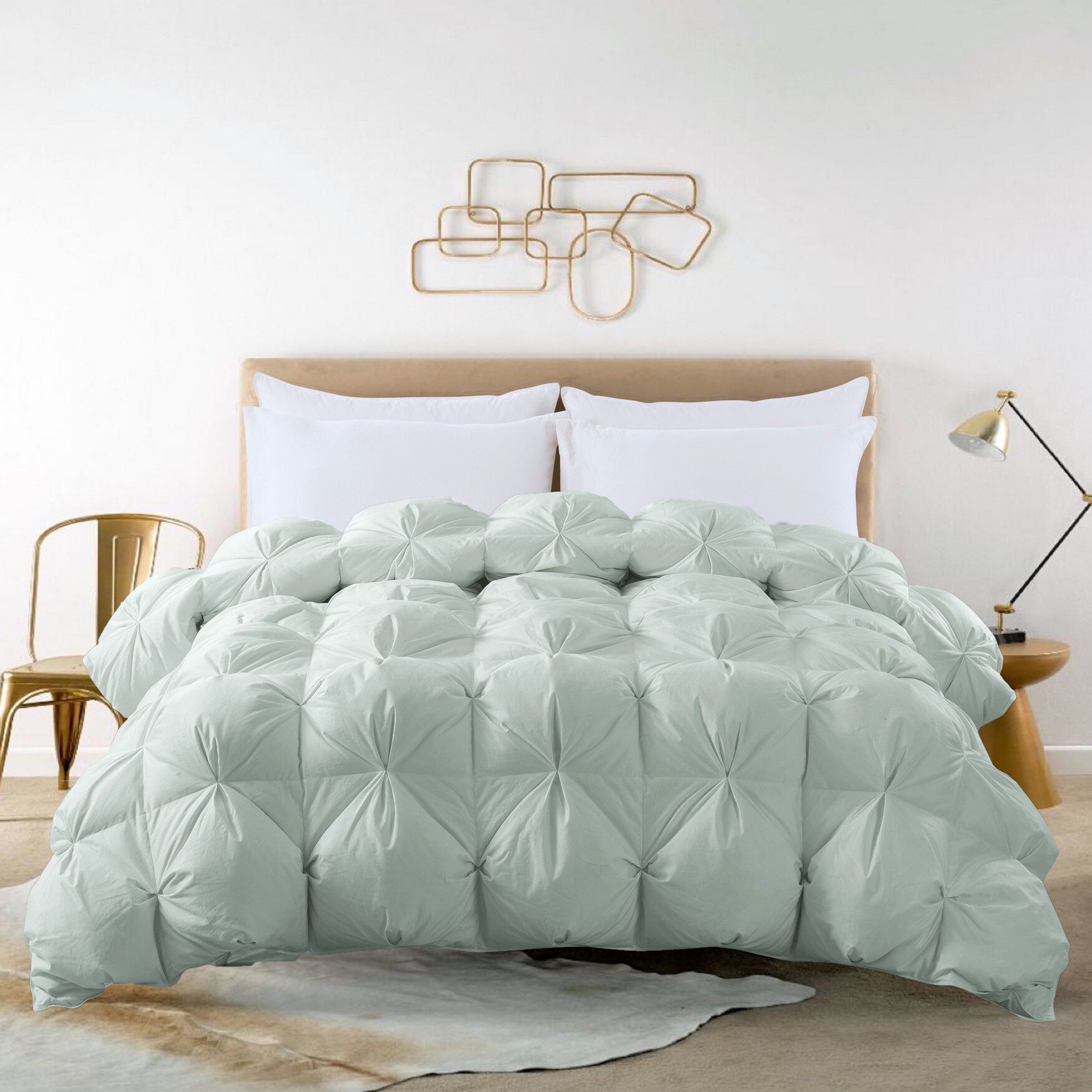 Pintuck Stitch White Duck Down Comforter, GREEN, hi-res image number 0