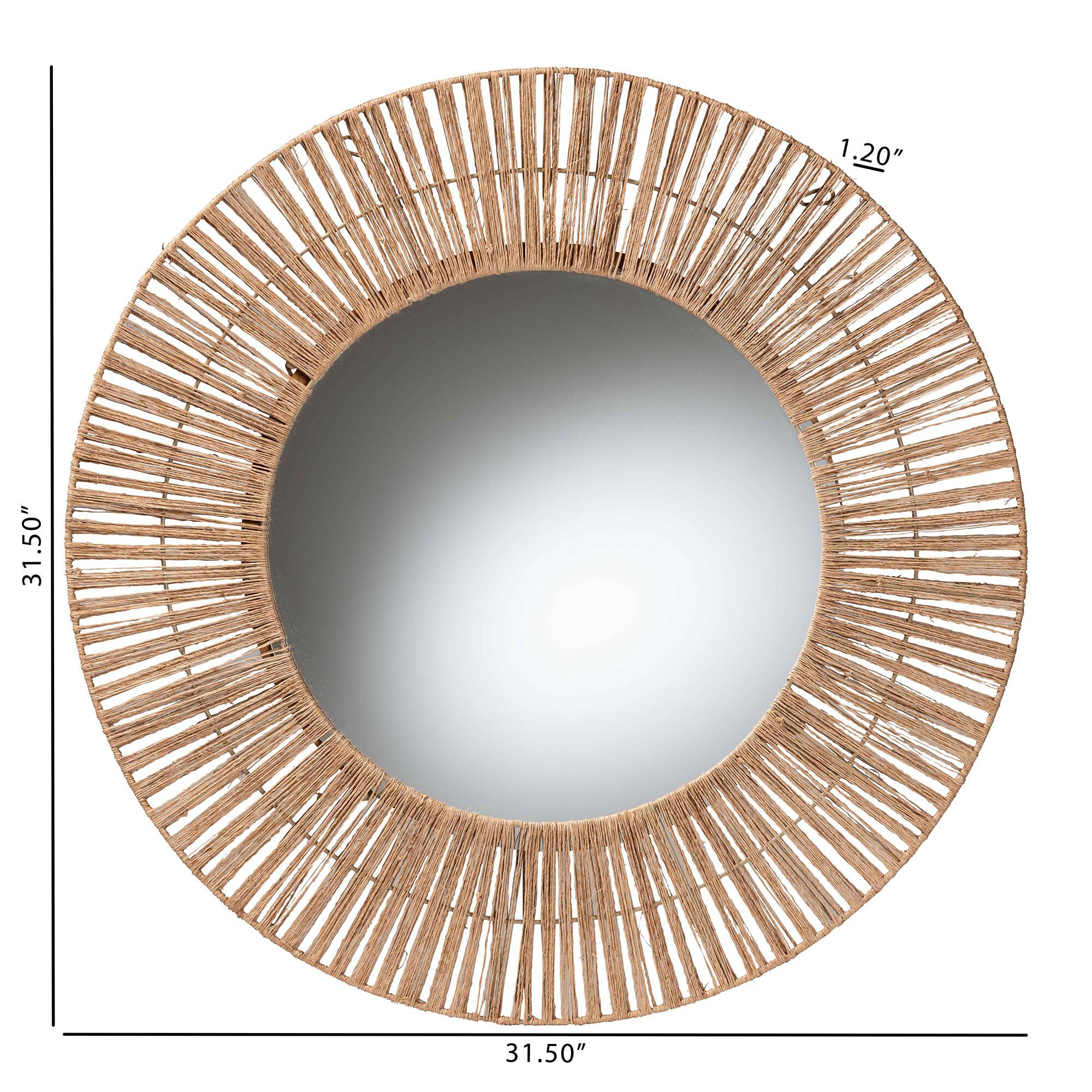 Leala Modern Bohemian Metal and Natural Brown Seagrass Accent Wall Mirror, NATURAL BROWN, alternate image number 5