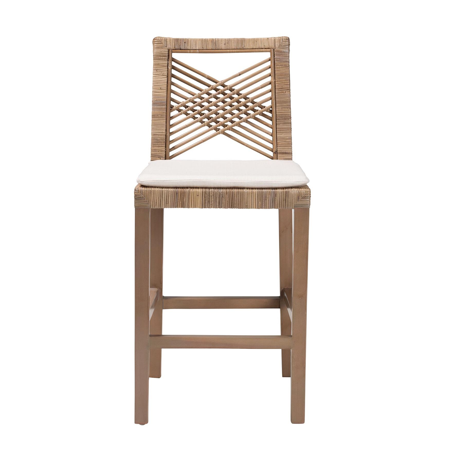Poltak Modern Bohemian Grey Natural Kubu Rattan And Mahogany Wood Counter Stool, , on-hover image number 1