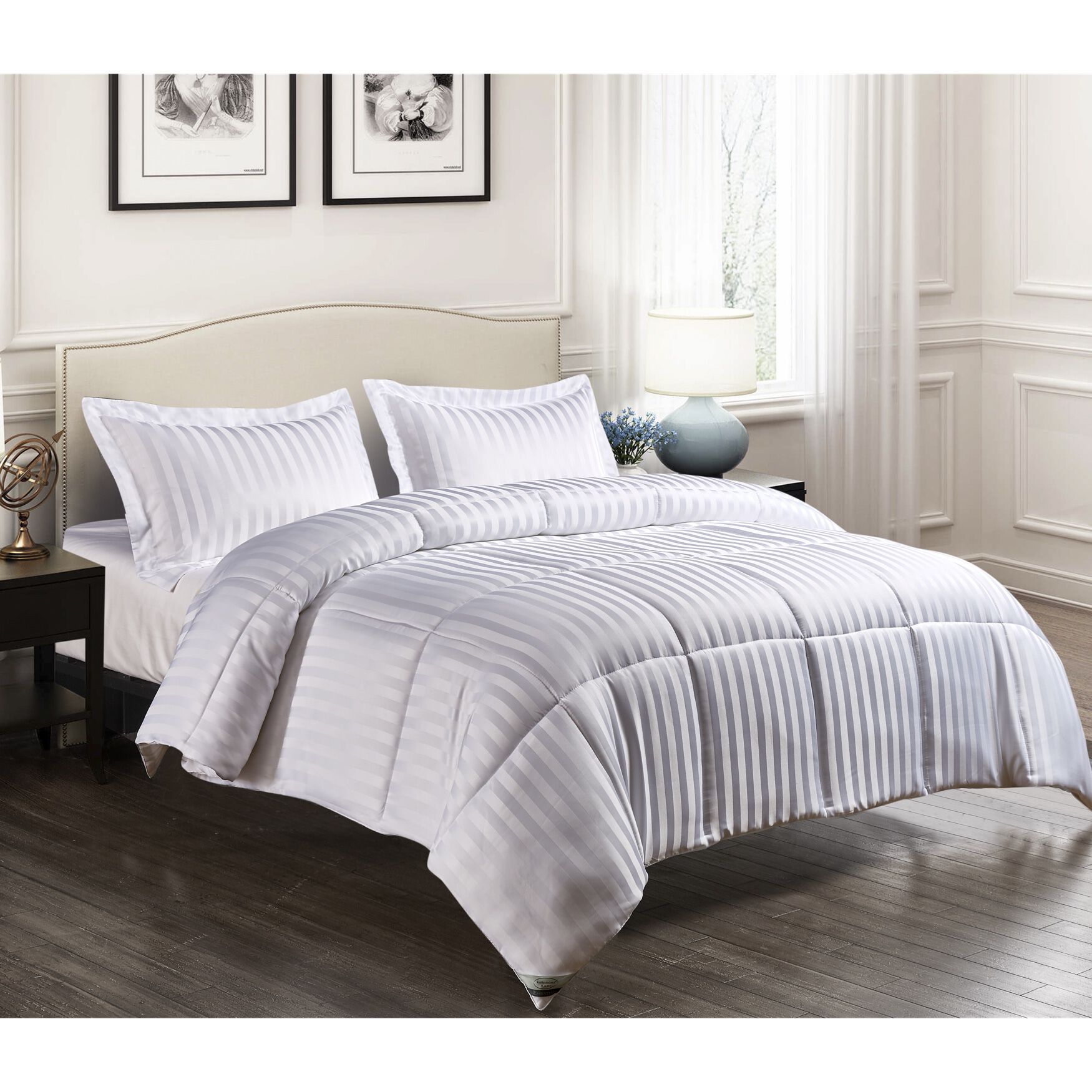 Kathy Ireland 3-Pc. Reversible Down Alternative Comforter, White Beding, WHITE, hi-res image number 0