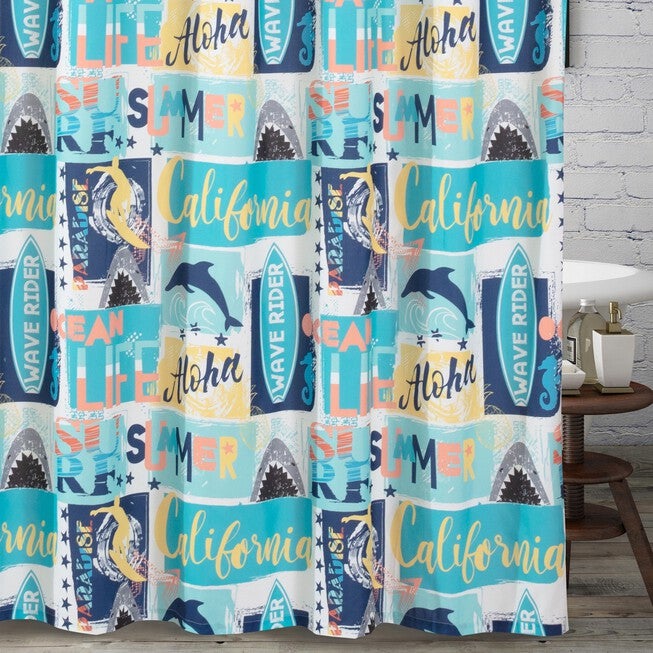 Wave Rider Shower Curtain, BLUE, hi-res image number 0