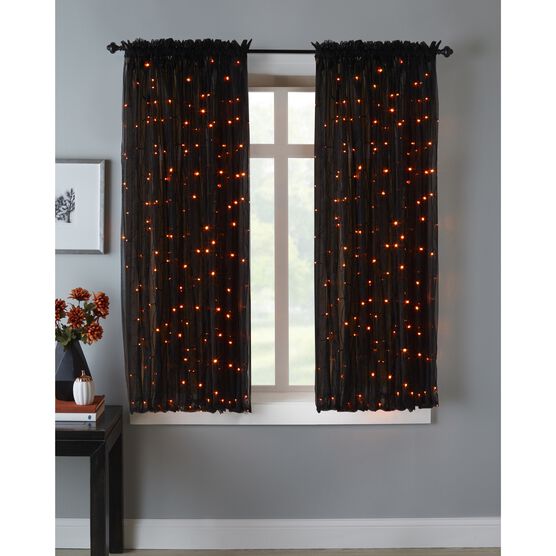 63" Pre-Lit Rod-Pocket Curtain Panel, BLACK, hi-res image number null