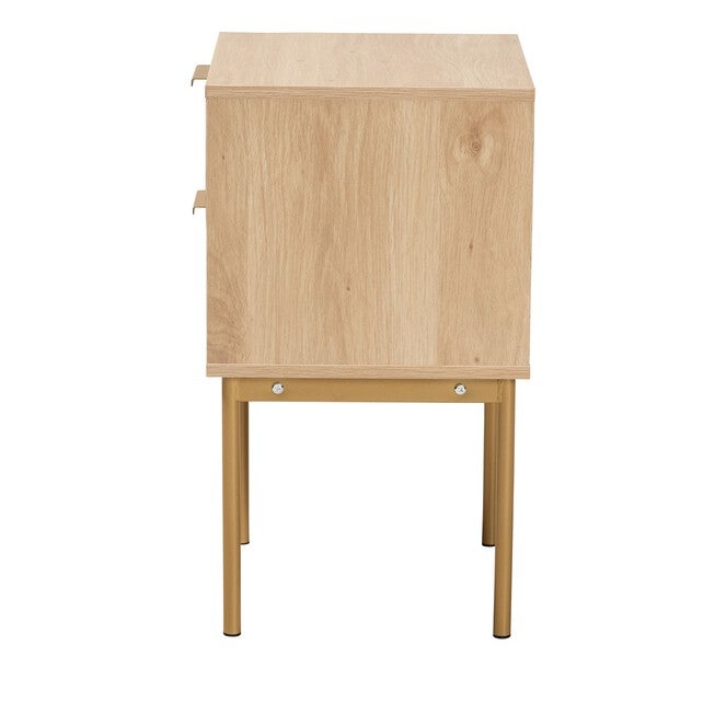 Dewitt Japandi Light Brown Finished Wood And Gold Metal 2-Drawer End Table, , alternate image number null