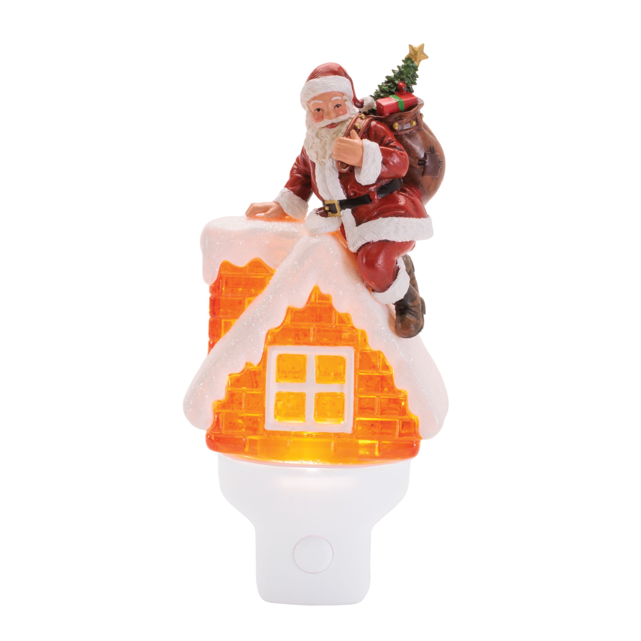 Santa in Chimney Snow Globe Night Light 7 inchesH, RED WHITE, hi-res image number 0