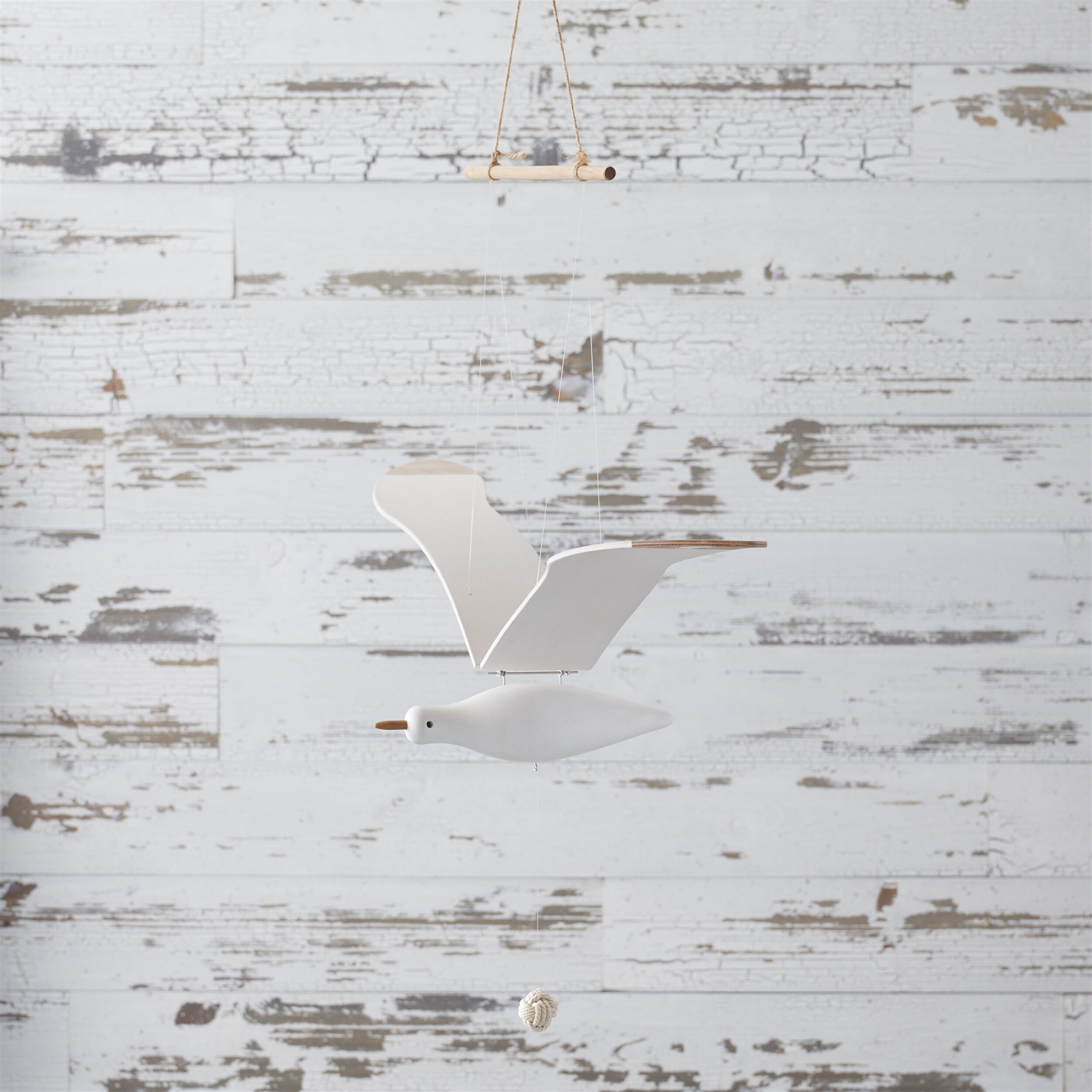Hanging Wood Sea Bird Decor 37INH, WHITE BEIGE, alternate image number 2