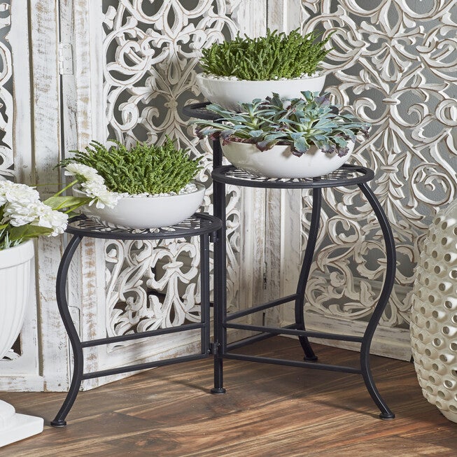 Set Of 3 Black Metal Traditional Plantstand, , alternate image number 8