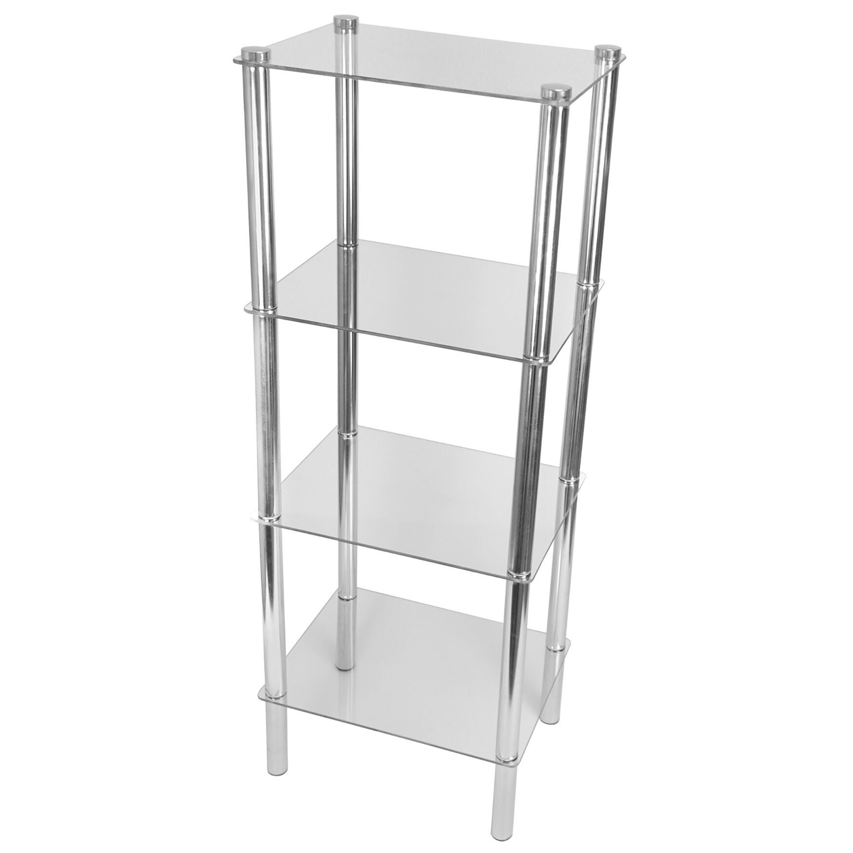 Home Basics 4 Tier Multi Use Rectangle Glass Corner Shelf Clear, CHROME, hi-res image number 0