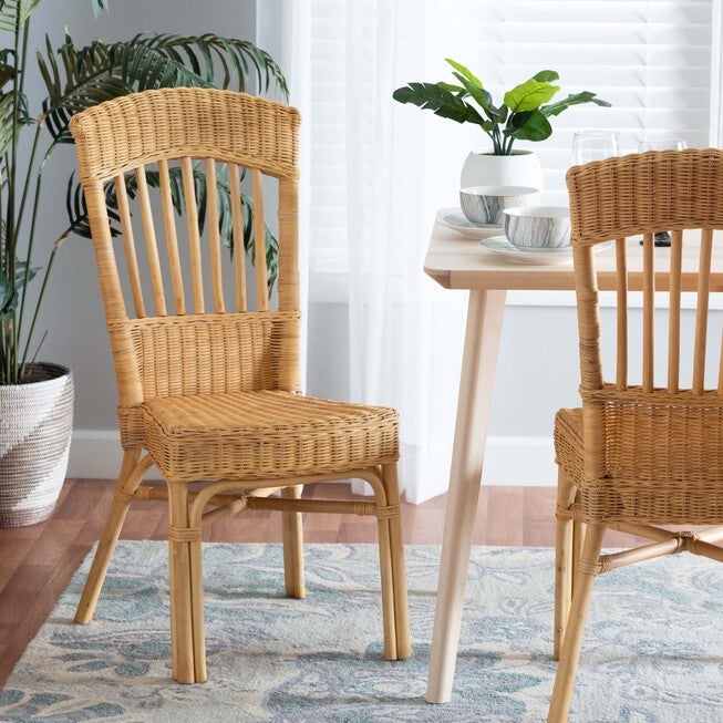 Barito Modern Bohemian Natural Brown Rattan Dining Chair, , alternate image number null