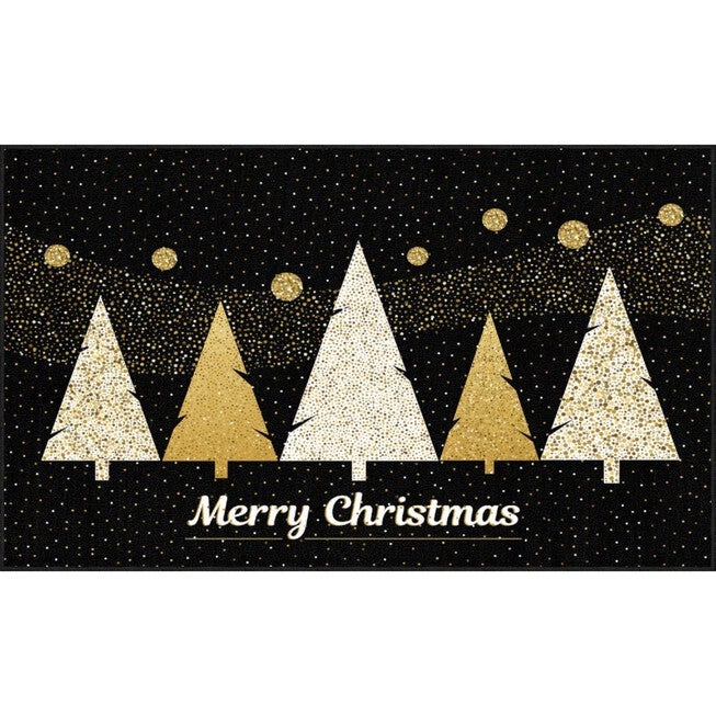Merry Polkadot Trees Gold Kitchen Rug, GOLD, hi-res image number null