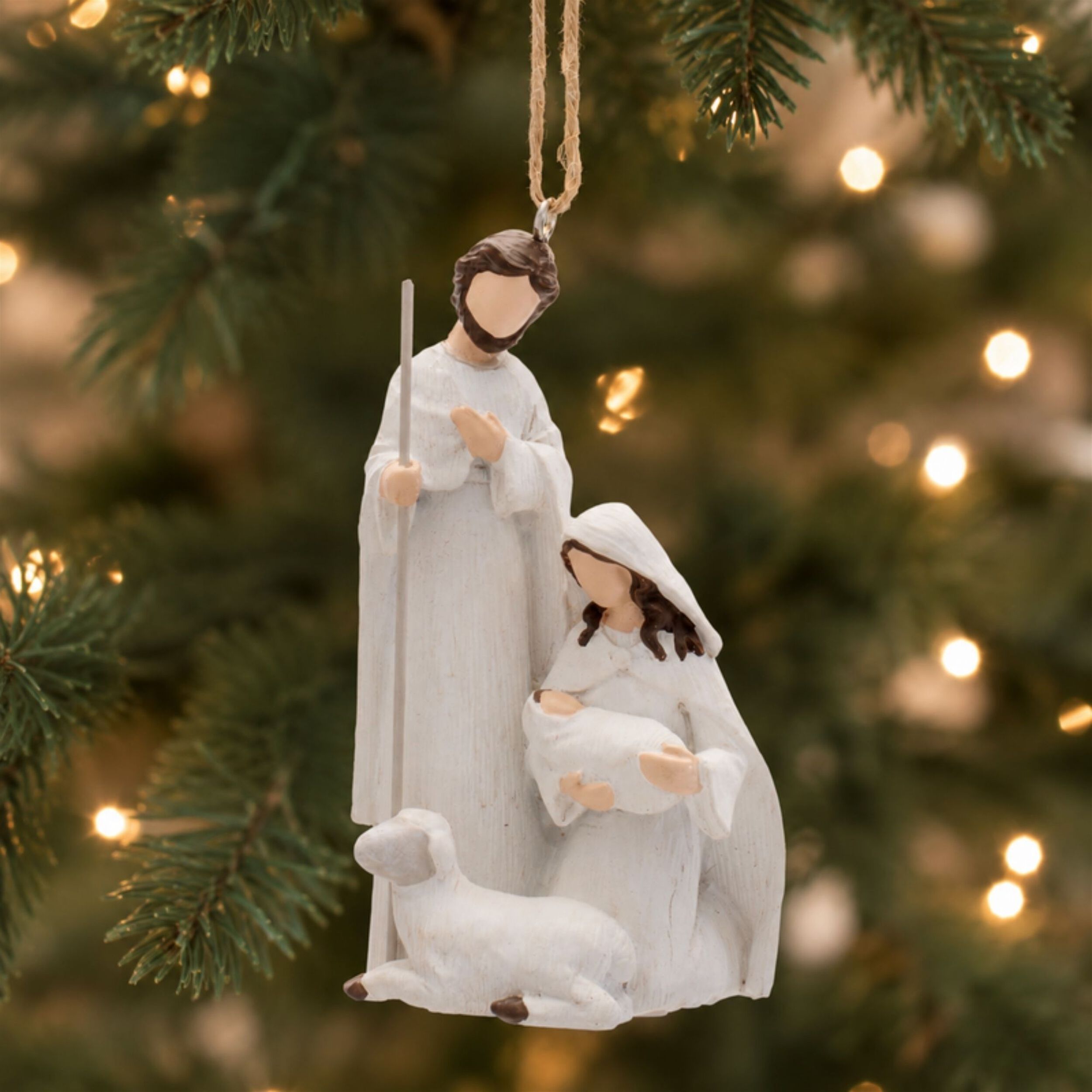 Holy Family Nativity Ornament with Lamb (Set of 6), WHITE, alternate image number 1
