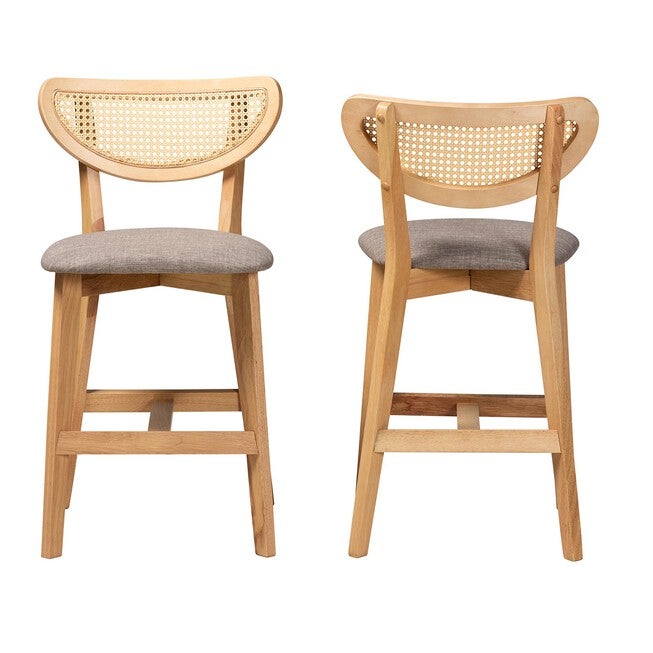 Dannell Mid-Century Modern Grey Fabric And Walnut Brown Finished Wood 2-Piece Counter Stool Set, , alternate image number 8