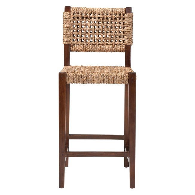 Front view of a woven seagrass bar stool
