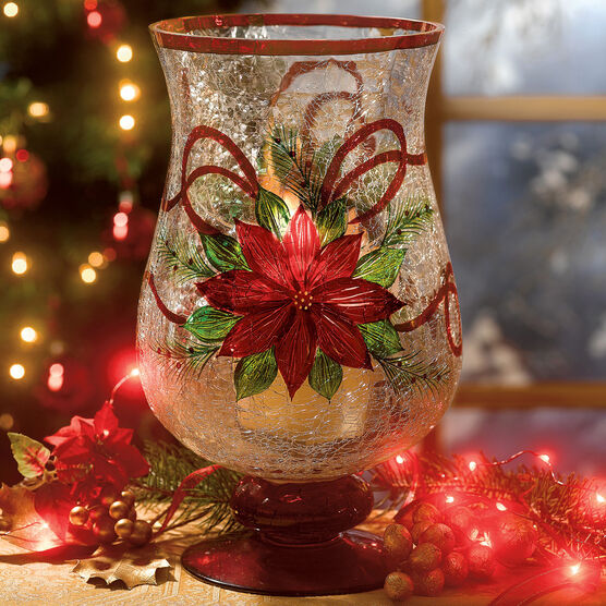 Holiday Hand-Painted Poinsettia Hurricane, POINSETTIA, hi-res image number null