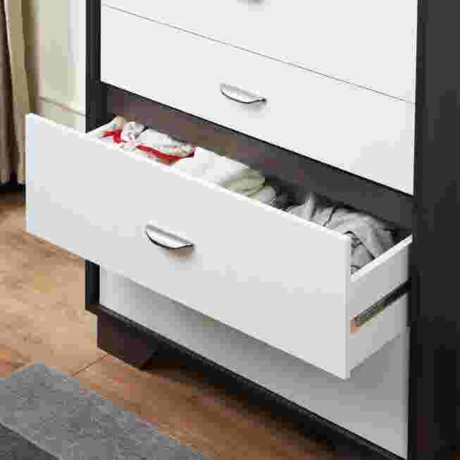 Close-up of drawer open showing white interior