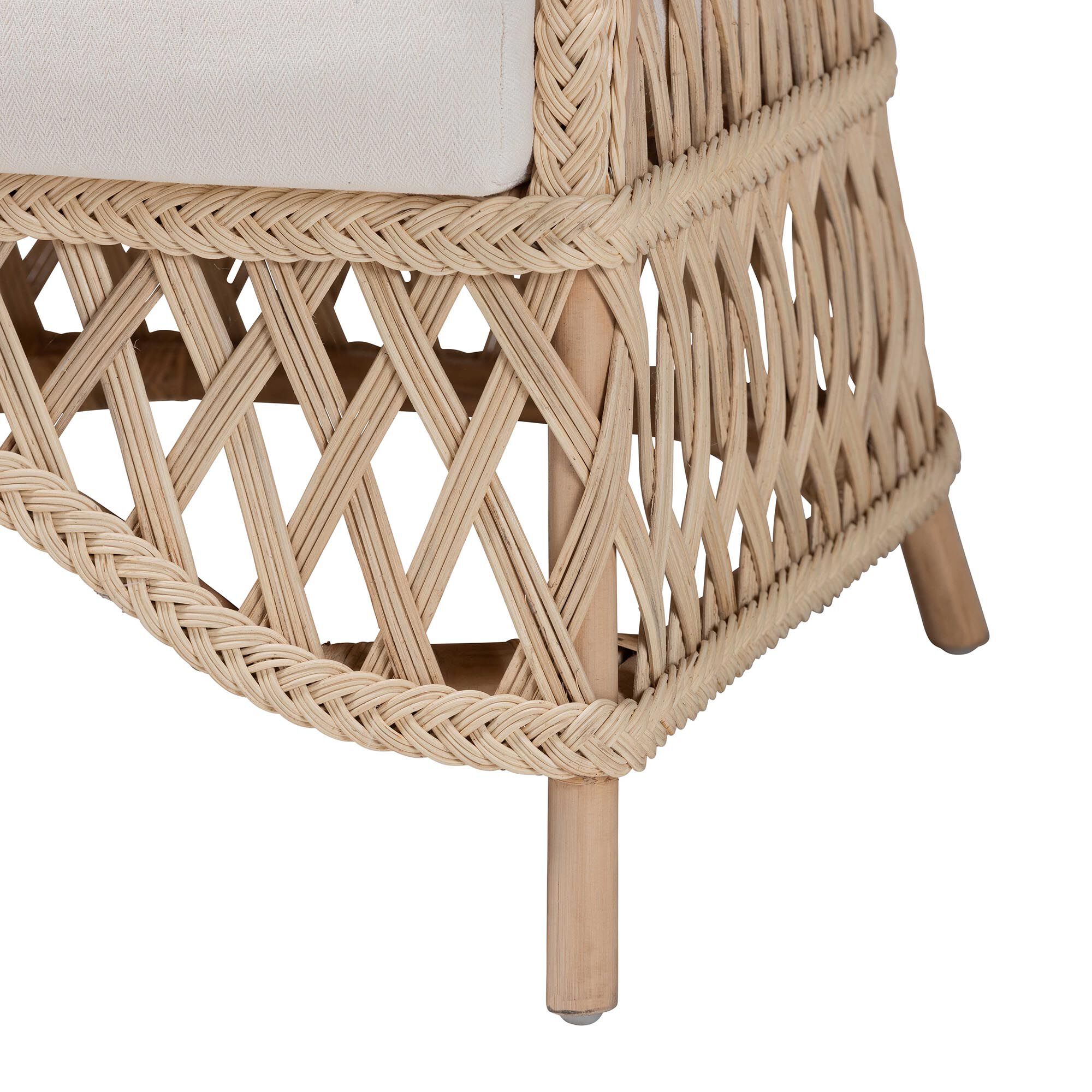 Corner of braided rattan base with legs