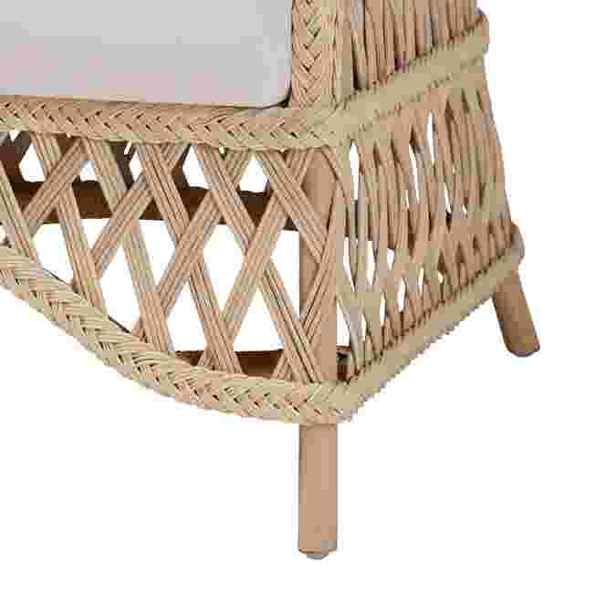 Corner of braided rattan base with legs