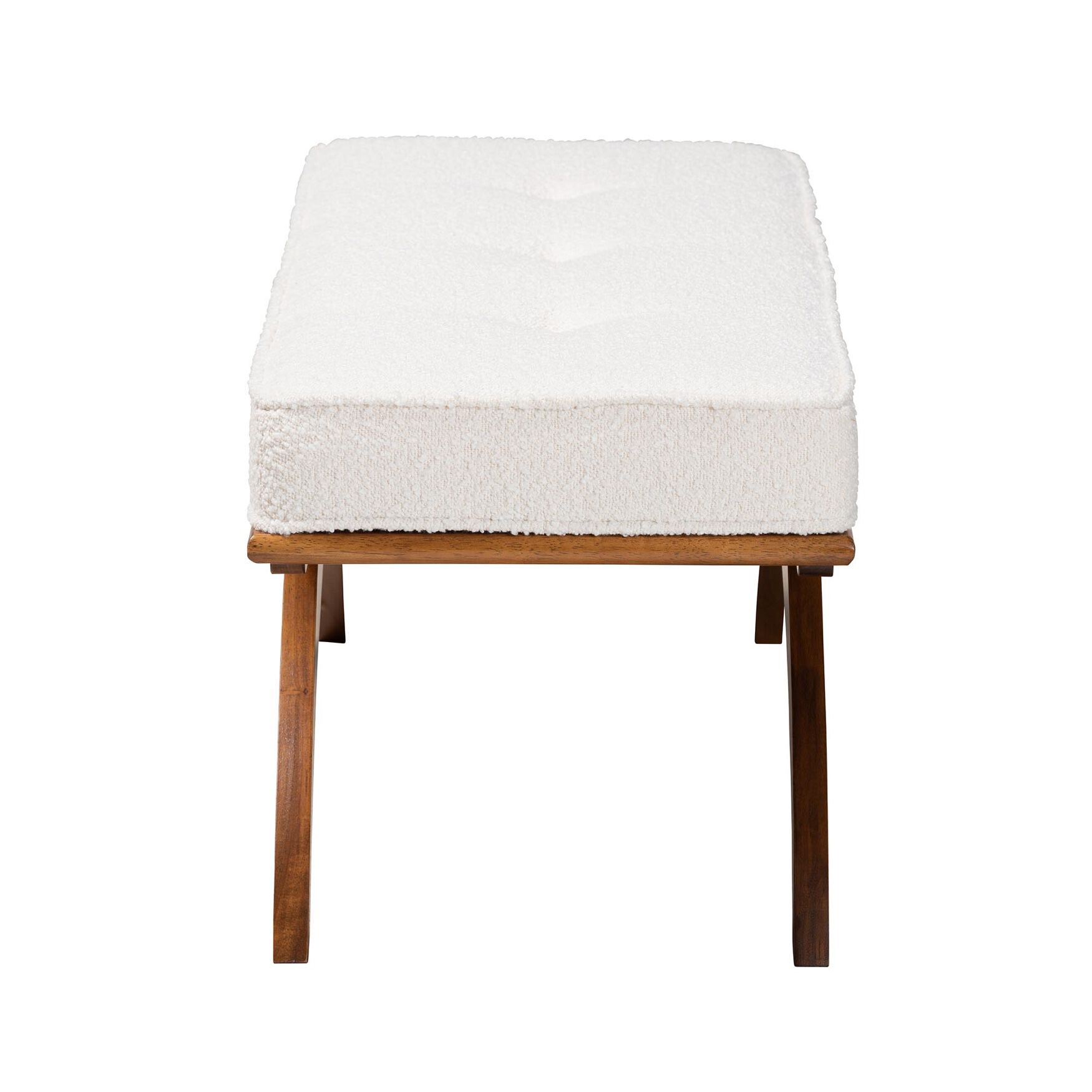 Orella Japandi Cream Boucle Fabric And Walnut Brown Finished Wood Bench, , alternate image number 2