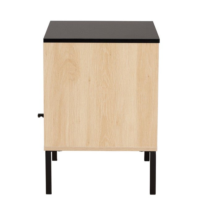 Felton Mid-Century Modern Two-Tone Black And Gold Metal And Light Brown Finished Wood 1-Door End Table, , alternate image number 3