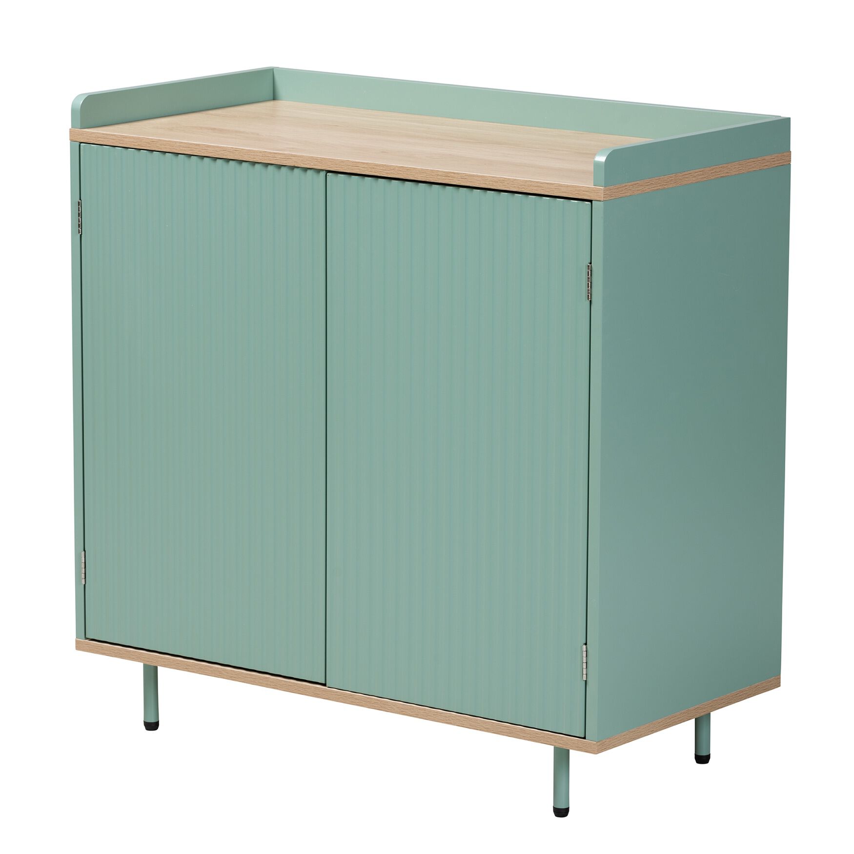 Tavita Mid-Century Modern Two-Tone Mint Green And Oak Brown Finished Wood 2-Door Sideboard Buffet, BROWN MINT GREEN, hi-res image number 0