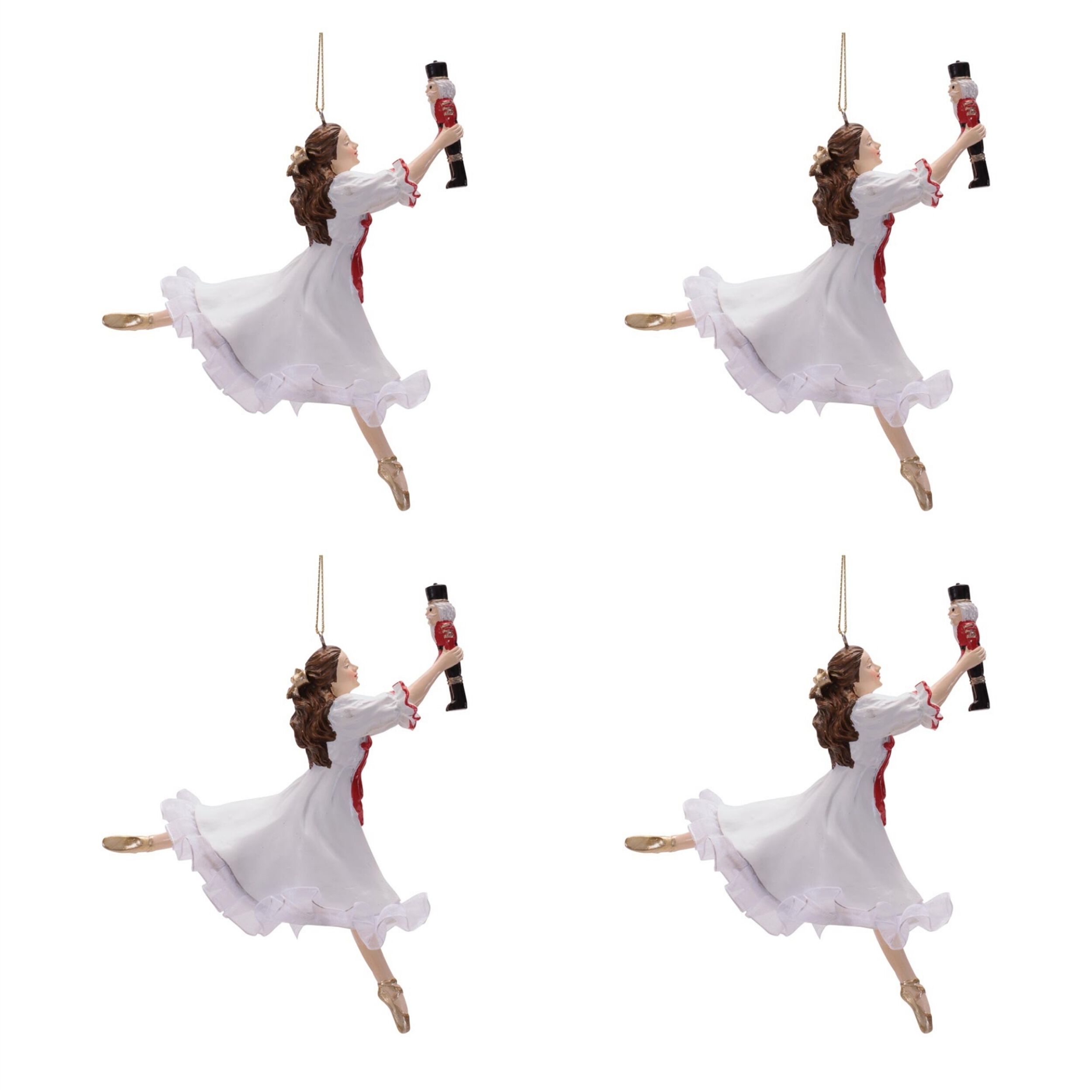 Ballerina and Nutcracker Ornament (Set of 4), WHITE BROWN RED, alternate image number 4